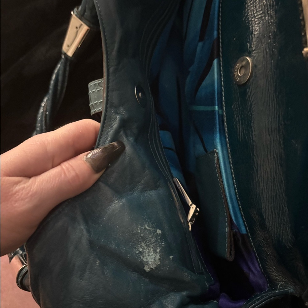 Versace Teal Blue Shoulder Bag with Silver-Tone Hardware - Picture 8 of 16